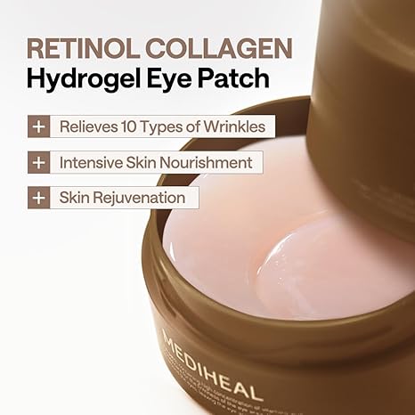Mediheal Retinol Collagen Under Eye Patches, Korean Hydrogel Eye Pads, Anti-Aging, Nourishing, Non-Irritating, 60 Patches