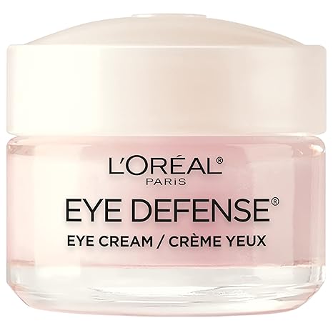 L'Oreal Paris Eye Defense Eye Cream – Caffeine & Hyaluronic Acid, Puffiness, Dark Circles, Lightweight, Dermatologist Tested, 0.5 oz