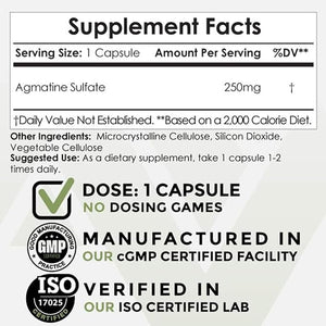 Nootropics Depot Agmatine Sulfate Capsules – 250mg, 120 Count, Nitric Oxide Booster & Energy Supplement