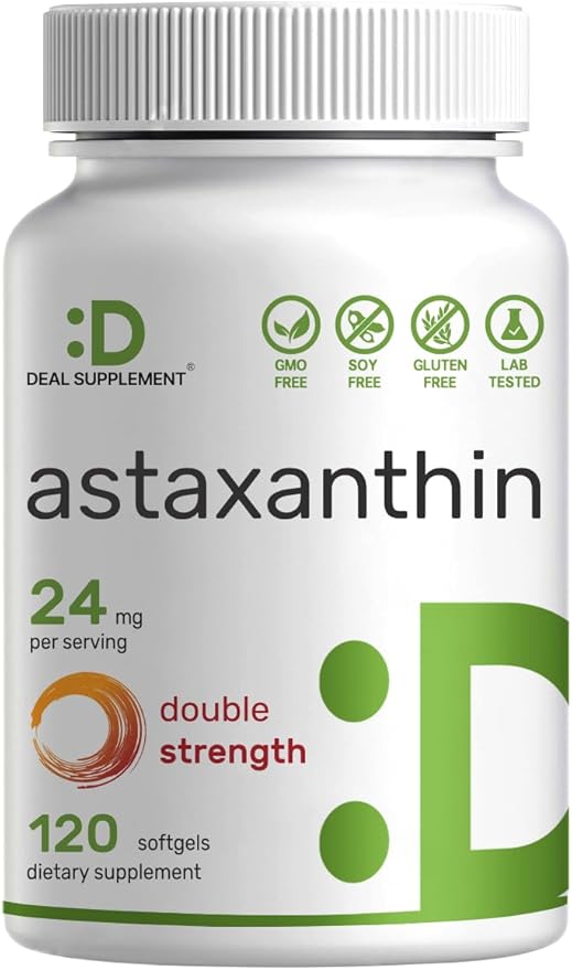 DEAL SUPPLEMENT Astaxanthin 24mg – Double Strength Microalgae Antioxidant for Skin, Eyes, Joints & Immune Support – Non-GMO, Gluten-Free – 120 Softgels