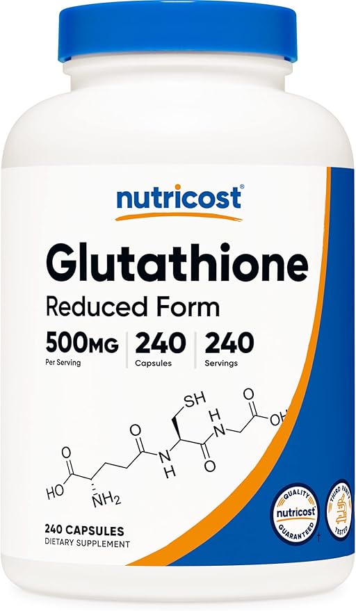 Nutricost Glutathione 500mg – Antioxidant Support for Liver, Immune & Skin Health – Non-GMO, Gluten-Free – 240 Capsules (Value Size)