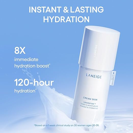 LANEIGE Cream Skin Toner & Moisturizer – Lightweight Milky Toner with Ceramide & Peptide, Hydrating, Firming, Barrier Repair, Refillable, 5.07 fl oz
