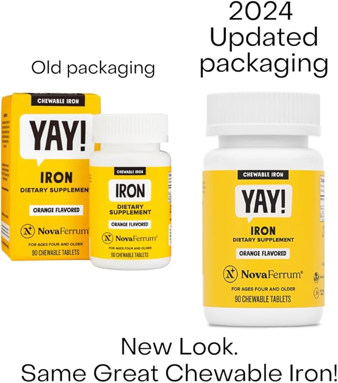 NovaFerrum Yay Chewable Iron 18mg – Vegan, Sugar Free Iron for Kids & Adults – Orange Flavor – 90 Servings