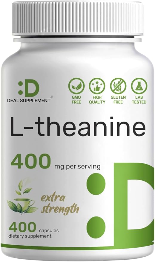 L-Theanine 400mg – Extra Strength Relaxation & Focus Support – Non-GMO, Gluten-Free, Amino Acid Supplement – 400 Capsules (Value Size)