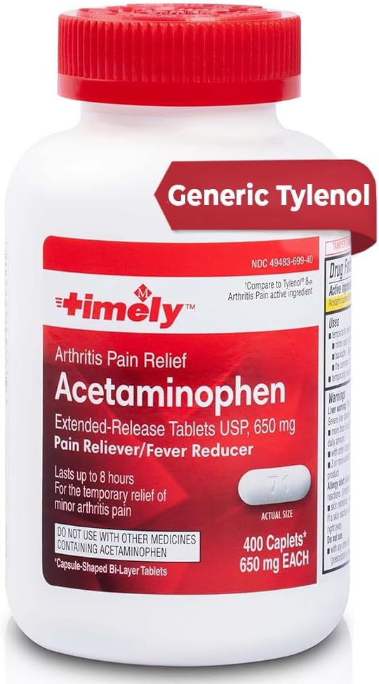 TIME-CAP LABS Timely Acetaminophen 650mg Extended Release – Arthritis & Joint Pain Relief Caplets – 400 Count for Long-Lasting Aches & Fever Relief