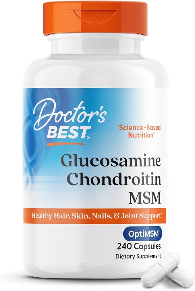 Doctor’s Best Glucosamine Chondroitin MSM with OptiMSM – Joint, Mobility & Flexibility Support – Non-GMO, Gluten-Free, Soy-Free – 240 Capsules