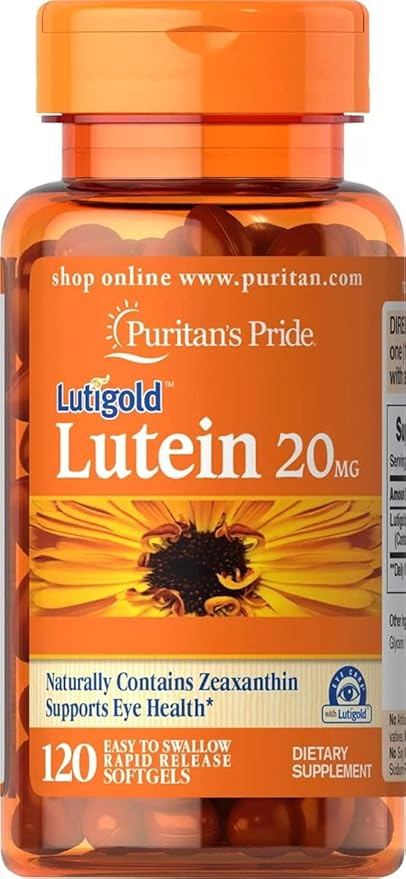 Puritan's Pride Lutigold Lutein 20mg with Zeaxanthin – Eye & Skin Health Support – Non-GMO, Gluten-Free – 120 Softgels
