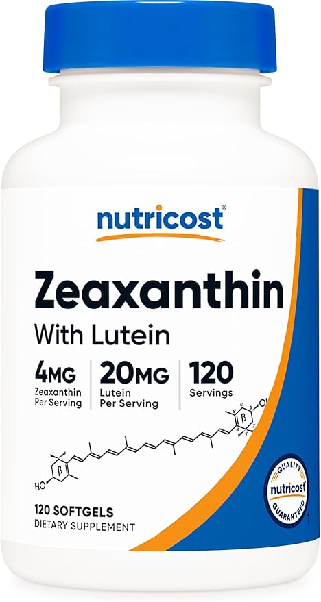 Nutricost Zeaxanthin 4mg + Lutein 20mg – Eye Health & Macular Support – Non-GMO, Gluten-Free – 120 Softgels