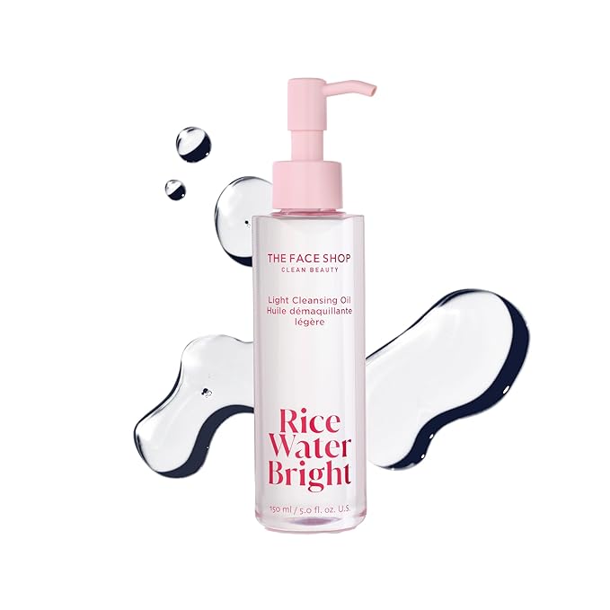 The Face Shop Rice Water Bright Light Facial Cleansing Oil – Vegan Korean Makeup Remover with Jojoba Oil – Brightening, Hydrating, Non-Greasy – 150ml