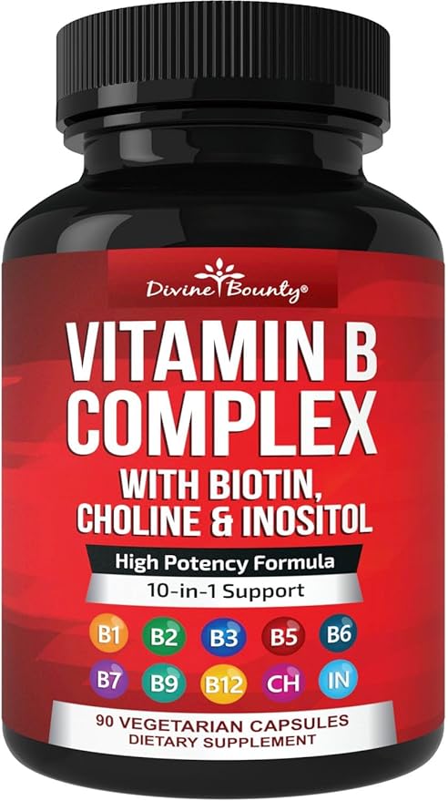 Divine Bounty Super B Complex – All B Vitamins, Energy & Immune Support – 90 Vegetarian Capsules