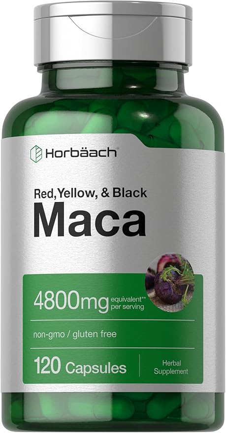 Horbaach Maca Root Capsules 4800mg – High Potency Extract – Energy, Mood & Hormonal Support – Non-GMO, Gluten-Free – 120 Pills for Men & Women