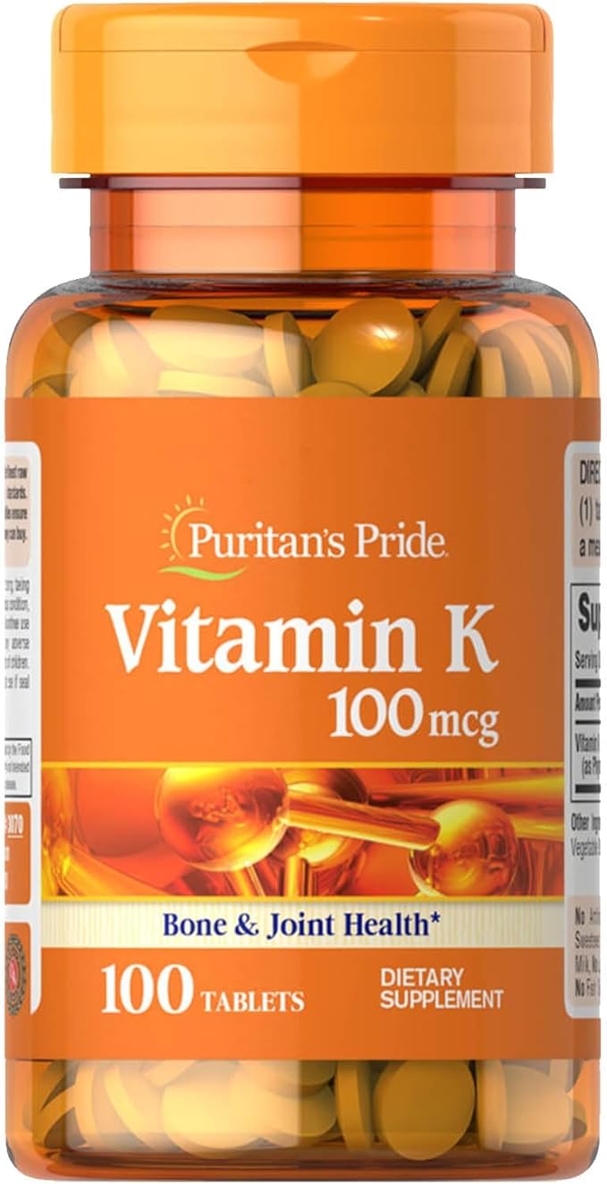 Puritan’s Pride Vitamin K 100mcg – Bone, Joint & Blood Clotting Support – 100 Tablets