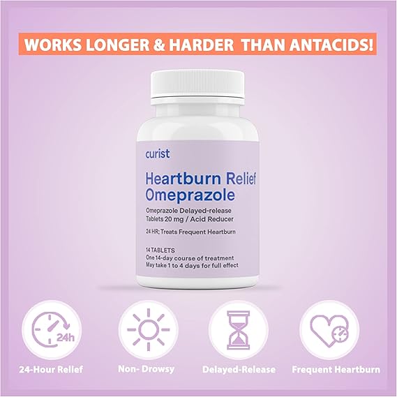 Curist Omeprazole 20mg Tablets (42 Count | 3 x 14-Day Courses) – Delayed-Release Acid Reducer for Frequent Heartburn & Acid Reflux Relief – Once-Daily OTC Treatment