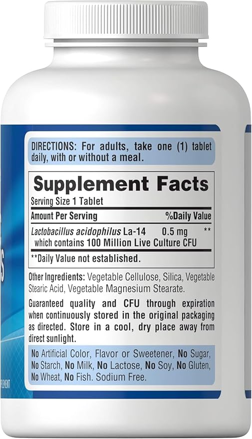 Puritan's Pride Daily Probiotic Acidophilus – 3 Billion CFU for Digestive & Immune Health – Non-GMO, Gluten-Free – 250 Tablets (8-Month Supply)