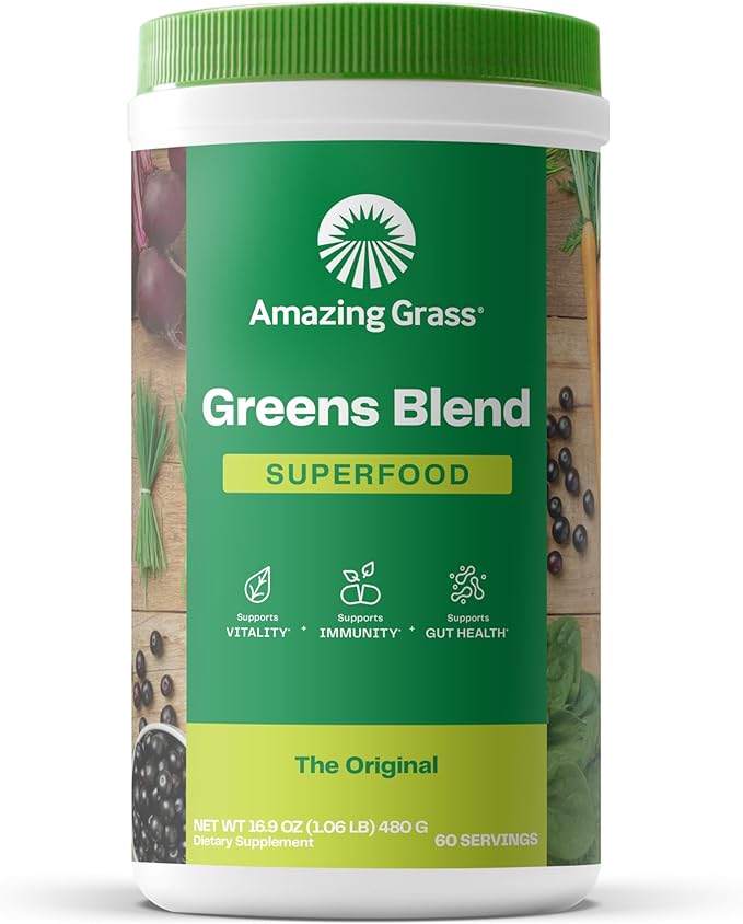 Amazing Grass Greens Blend Superfood – Original Green Powder with Spirulina, Chlorella, Beet Root, Probiotics & Digestive Enzymes – 60 Servings