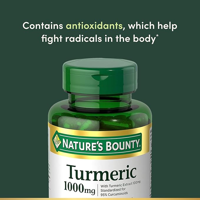 Nature’s Bounty Turmeric 1000mg with Black Pepper – 95% Curcuminoids, Antioxidant & Joint Support – Non-GMO, Gluten-Free – 60 Capsules