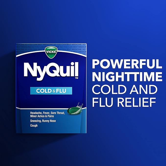 VICKS NyQuil Cold & Flu Relief LiquiCaps – Nighttime Multi-Symptom Medicine for Cough, Fever, Headache, Sneezing & Runny Nose, 48 Count