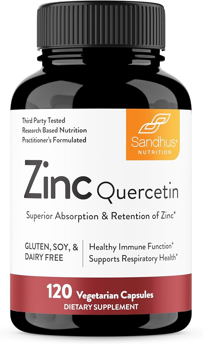 Sandhu’s Zinc Quercetin – Immune & Antioxidant Support – 120 Vegetarian Capsules – Gluten, Soy & Dairy Free
