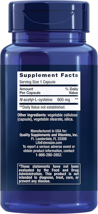 Life Extension NAC 600mg – Immune, Liver & Respiratory Support – Powerful Antioxidant Defense – Non-GMO, Gluten-Free – 60 Capsules