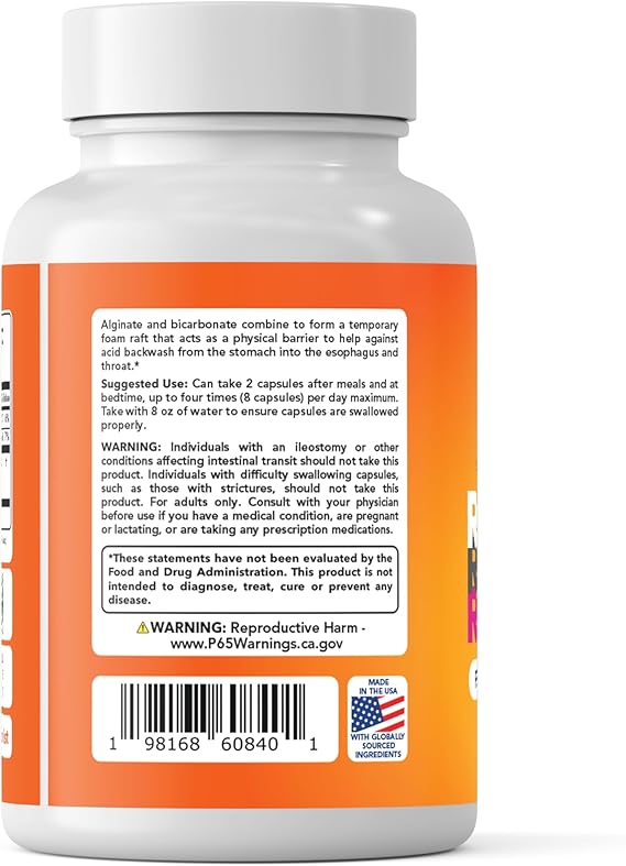 Refluxter Sodium Alginate Capsules – Natural Acid Reflux & GERD Relief, 60 Vegan Capsules – Alginate Therapy