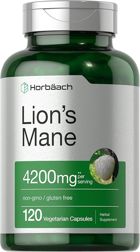 Horbäach Lion’s Mane Mushroom Extract 4200mg – Brain, Memory & Immune Support – 120 Vegetarian Capsules