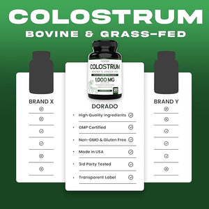 Dorado Nutrition Bovine Colostrum 1000mg – 20% IgG Grass-Fed Immune & Gut Support – No Fillers, Non-GMO, Gluten-Free – 120 Capsules – Made in USA