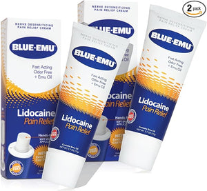 BLUE-EMU Lidocaine Pain Relief Cream – 4% Maximum Strength Numbing Cream for Nerve, Joint & Muscle Pain, Odor-Free, 2.7 oz Tubes (2-Pack)