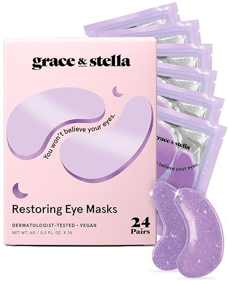 Retinol Under Eye Patches for Dark Circles & Puffy Eyes – grace & stella Restoring Gel Eye Masks with Hyaluronic Acid – Vegan, Cruelty-Free, Anti-Aging Skincare Gift (Purple, 24 Pairs)
