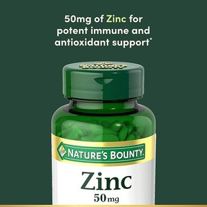 Nature’s Bounty Zinc 50mg – Immune, Antioxidant & Skin Support – 250 Vegetarian Caplets