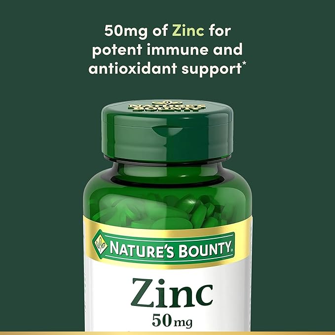 Nature’s Bounty Zinc 50mg – Immune, Antioxidant & Skin Support – 250 Vegetarian Caplets