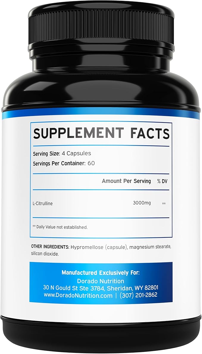 DORADO NUTRITION L Citrulline 3000mg Supplement – 240 Capsules, Supports L-Arginine & Nitric Oxide, Vegan & Non-GMO