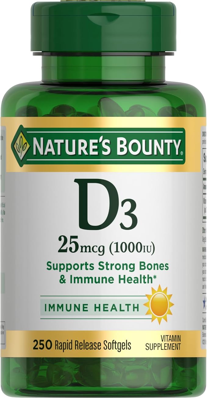 Nature’s Bounty Vitamin D3 1000 IU – Immune, Bone & Muscle Support – 250 Rapid Release Softgels