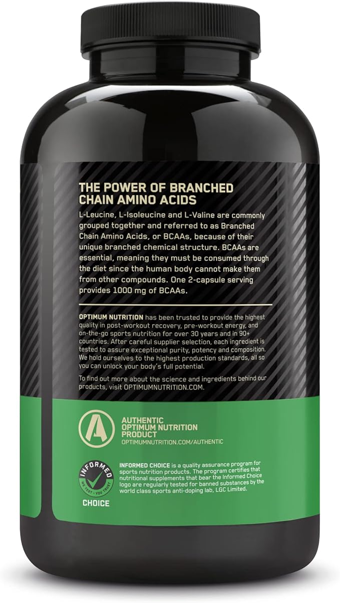 Optimum Nutrition Instantized BCAA Capsules – Keto Friendly, 1000mg, 400 Count, Branched Chain Essential Amino Acids