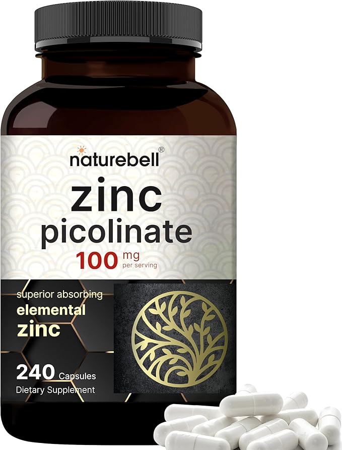 High Potency Zinc Picolinate 100mg – Immune, Skin & Antioxidant Support – 240 Capsules – Non-GMO, Gluten Free