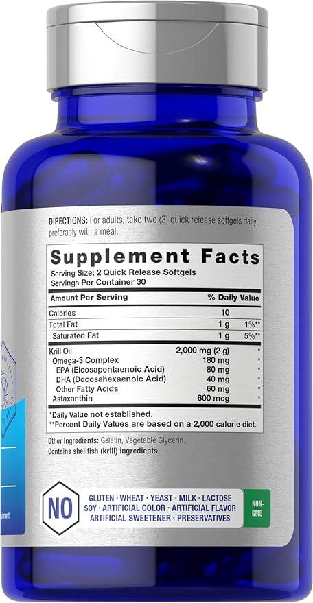Horbäach Antarctic Krill Oil 2000mg – Omega-3 with EPA, DHA & Astaxanthin – 60 Softgels