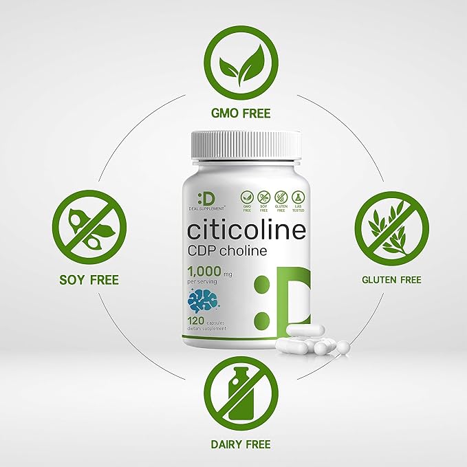 DEAL SUPPLEMENT Citicoline CDP Choline 1000mg – Extra Strength Brain, Memory & Focus Support – 120 Capsules