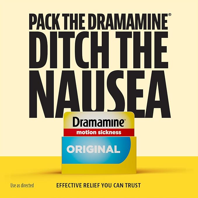Dramamine Original Motion Sickness Relief Tablets, 36 Count – Fast-Acting Dimenhydrinate 50mg for Nausea, Dizziness, Vomiting, Travel Sickness & Cruise Essentials