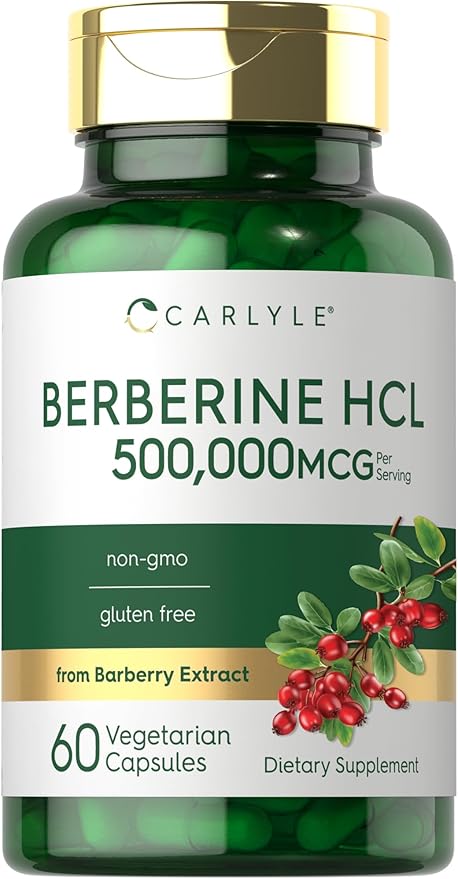 Carlyle Berberine HCL 500mg – Herbal Supplement from Barberry Extract – Blood Sugar, Heart & Metabolic Support – Non-GMO, Gluten-Free – 60 Vegetarian Capsules
