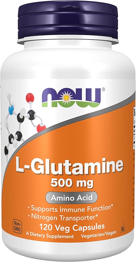 NOW Foods L-Glutamine – 500 mg, Nitrogen Transporter Amino Acid, 120 Veg Capsules