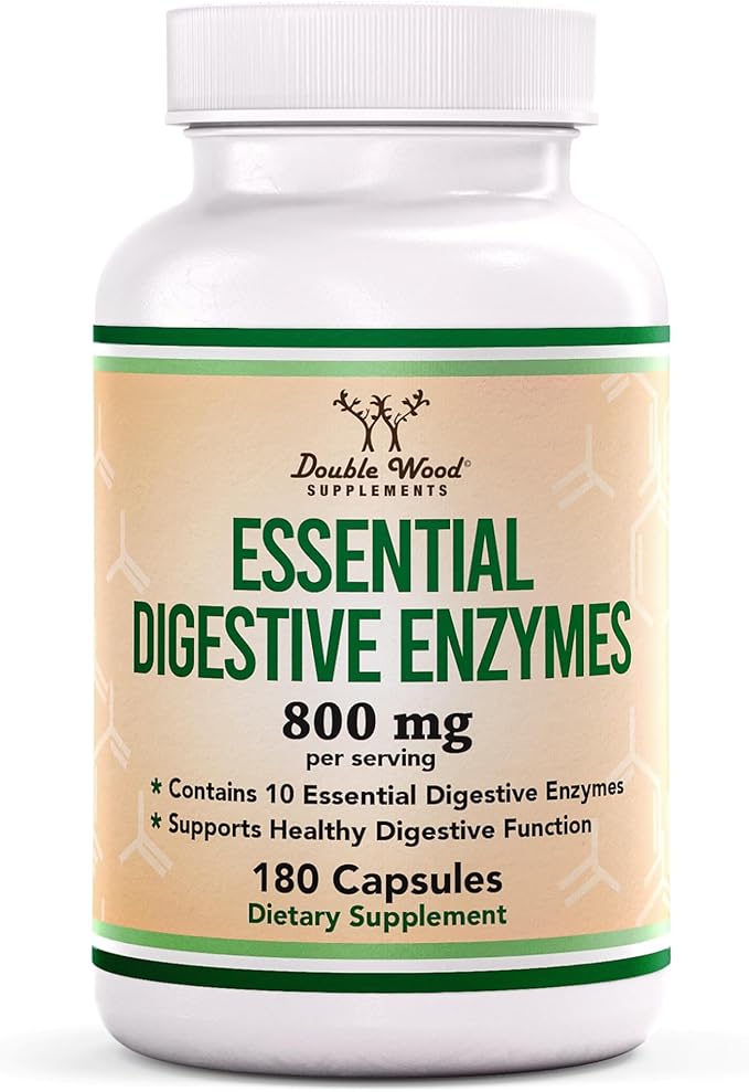 Double Wood Digestive Enzymes 800mg – Full Spectrum 10 Enzyme Blend for Digestive Support, Bloating Relief & Nutrient Breakdown – Non-GMO, Gluten-Free – 90 Capsules