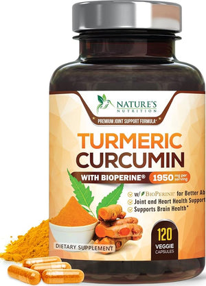 Turmeric Curcumin 1950mg with 95% Curcuminoids & BioPerine – High Absorption Joint & Immune Support – Vegan, Non-GMO, Gluten-Free – 120 Capsules