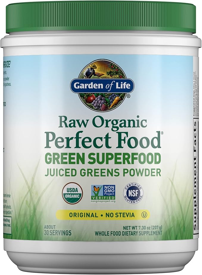 Garden of Life Raw Organic Perfect Food – Green Superfood Powder – Stevia-Free Juiced Greens for Detox, Alkalinity, Energy & Digestion – Vegan, Gluten-Free – 30 Servings