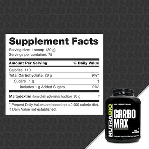 NutraBio CarboMax Maltodextrin Powder – Unflavored, 5 Pounds, 75 Servings, Sustained Energy & Muscle Gain
