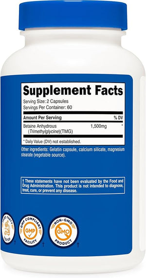 Nutricost Betaine Anhydrous Capsules – 1500mg Per Serving, 120 Capsules, Gluten-Free, Non-GMO