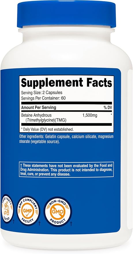 Nutricost Betaine Anhydrous Capsules – 1500mg Per Serving, 120 Capsules, Gluten-Free, Non-GMO