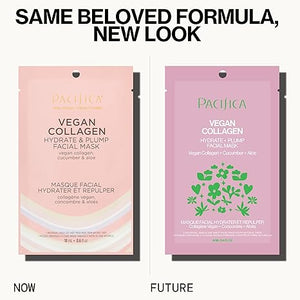 Pacifica Vegan Collagen Sheet Face Mask – Hydrating & Plumping Moisturizing Mask with Cucumber & Aloe for Dry, Aging, Sensitive Skin – Clean Beauty, Cruelty-Free