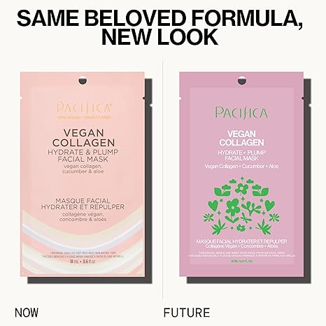 Pacifica Vegan Collagen Sheet Face Mask – Hydrating & Plumping Moisturizing Mask with Cucumber & Aloe for Dry, Aging, Sensitive Skin – Clean Beauty, Cruelty-Free
