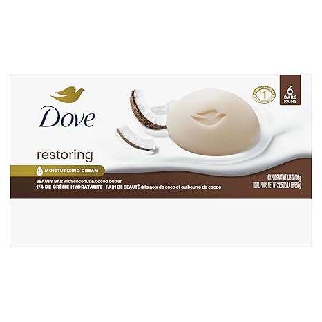Dove Coconut & Cocoa Butter Beauty Bar Soap – Moisturizing, Nourishing, Gentle Cleanser – 6 Bars (3.75 oz Each)
