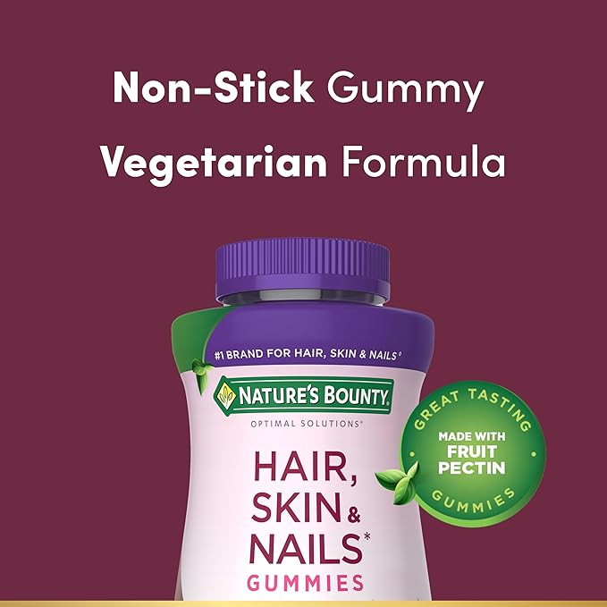 Nature’s Bounty Hair, Skin & Nails Gummies – 6000 mcg Biotin, Strawberry Flavor – Non-Stick Vegetarian, Gluten-Free, Non-GMO – 200 Gummies (100 Servings)