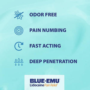 BLUE-EMU Lidocaine Pain Relief Cream – 4% Maximum Strength Numbing Cream for Nerve, Joint & Muscle Pain, Odor-Free, 2.7 oz Tubes (2-Pack)